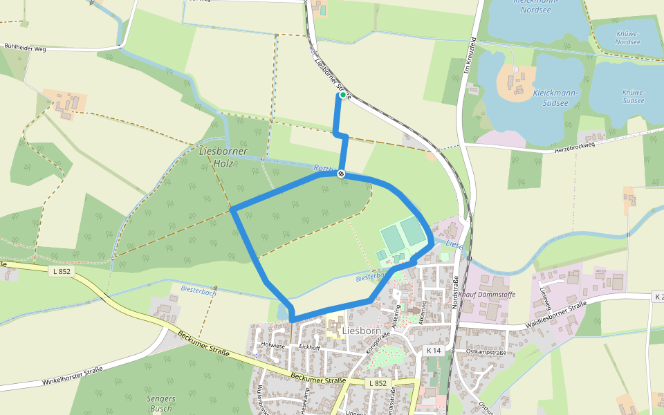 Liesborn Wanderweg W2 walking route map in Wadersloh