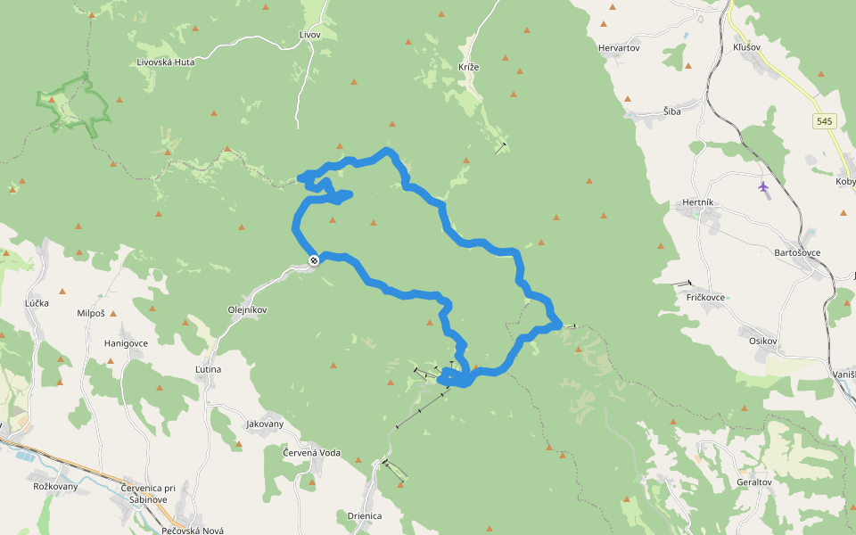 Priehyby walking route map in Olejníkov