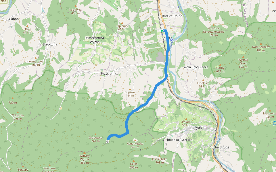Barcice - Wdżary Niżne walking route map in Barcice
