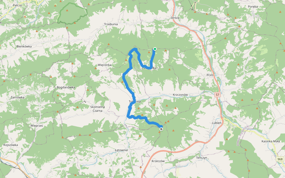 Kotoń - Zębolowa walking route map in Trzebunia