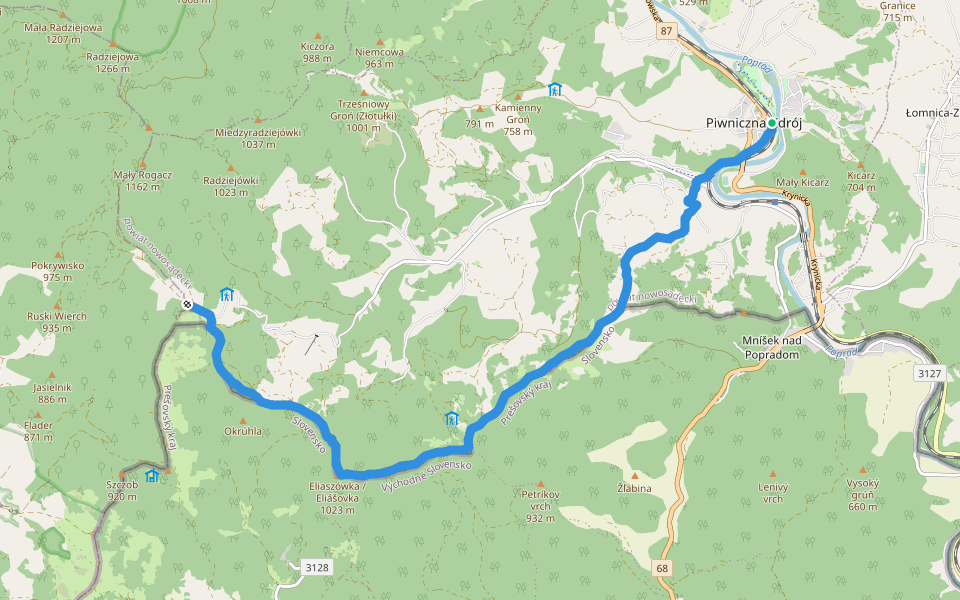 Piwniczna Zdrój - Obidza walking route map in Piwniczna-Zdrój