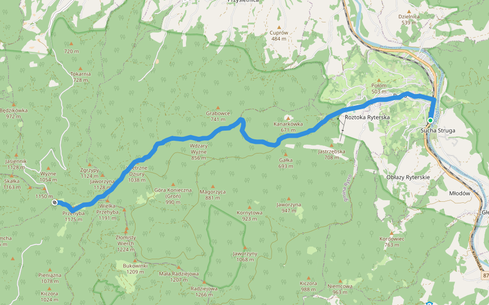 Rytro-Przehyba walking route map in Rytro