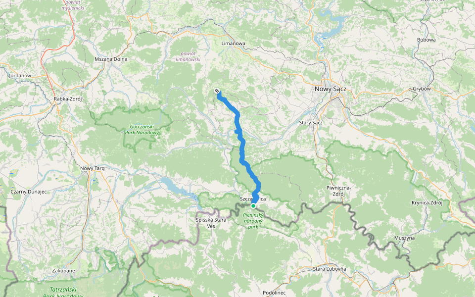 Modyń - Szafranówka walking route map in Szczawnica