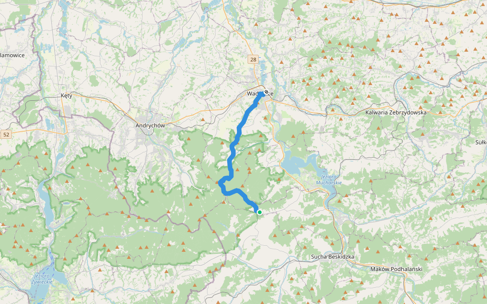 Wadowice - Groń Jana Pawła II - Tarnawa Górna walking route map in Tarnawa Górna