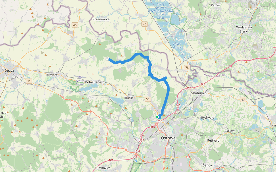 Bohuslavice - Ostrava-Petřkovice walking route map in Ostrava