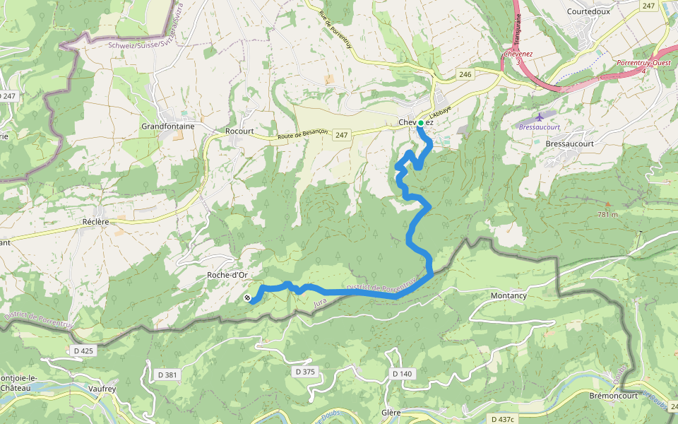 Chevenez - Tour de Faux d'Enson walking route map in Haute-Ajoie