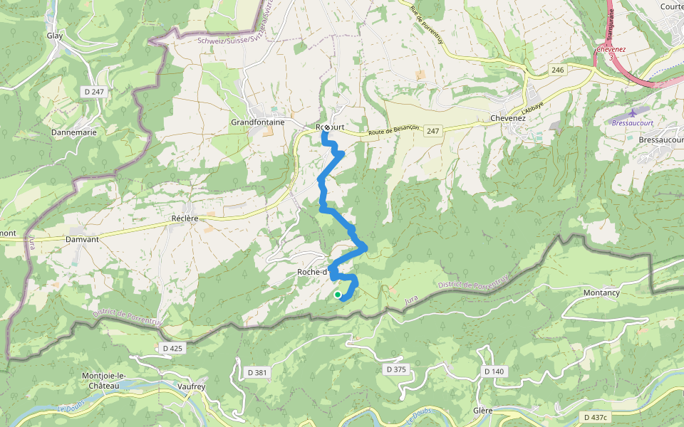 Tour de Faux d'Enson - Rocourt walking route map in Haute-Ajoie