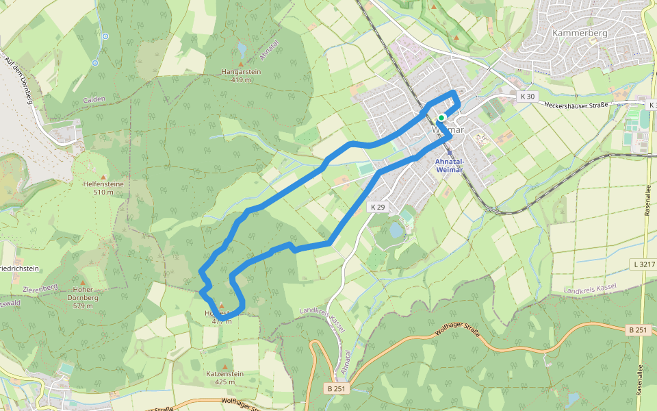 Ahnatal, W6 Hohlestein-Pfad walking route map in Ahnatal