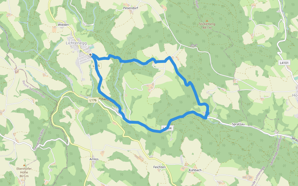 Lichtenegg - Steinegger - Gasthaus "Zum schönen Grund" - Adamermühle - Lichtenegg walking route map in Lichtenegg