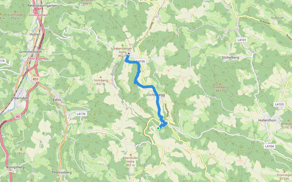 Tschudihof - Lichtenegg - Kaltenberg walking route map in Lichtenegg