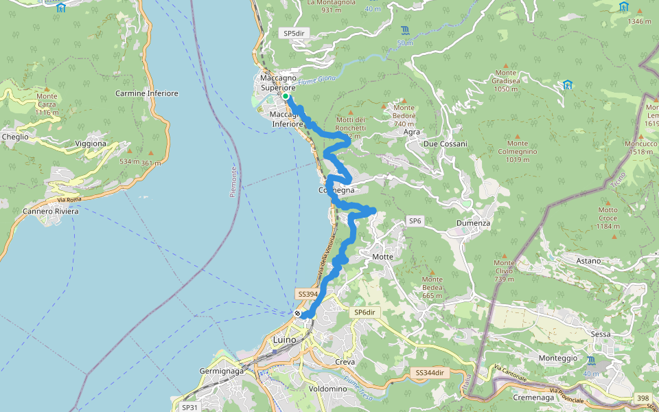 111 3V (Variante Via Verde Varesina) walking route map in Maccagno con Pino e Veddasca