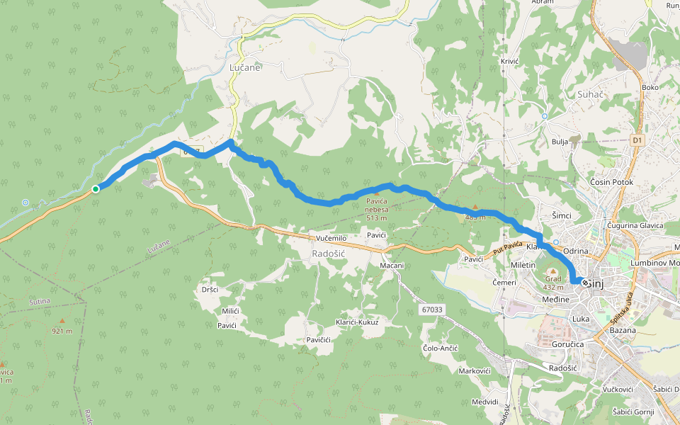 Kamičak-Pavića nebesa-Sutina walking route map in Lučane