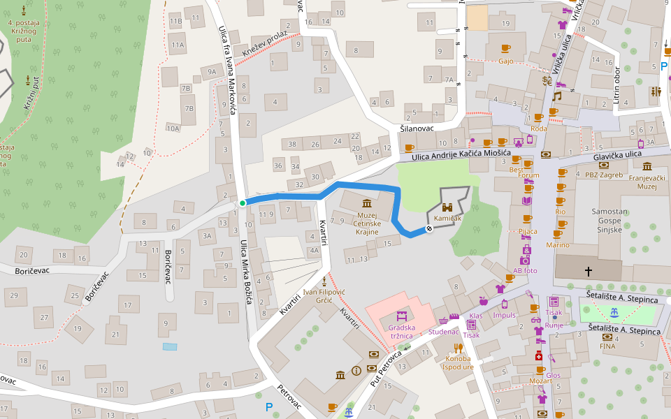 Sinj-Pavića nebesa-Sutina walking route map in Sinj