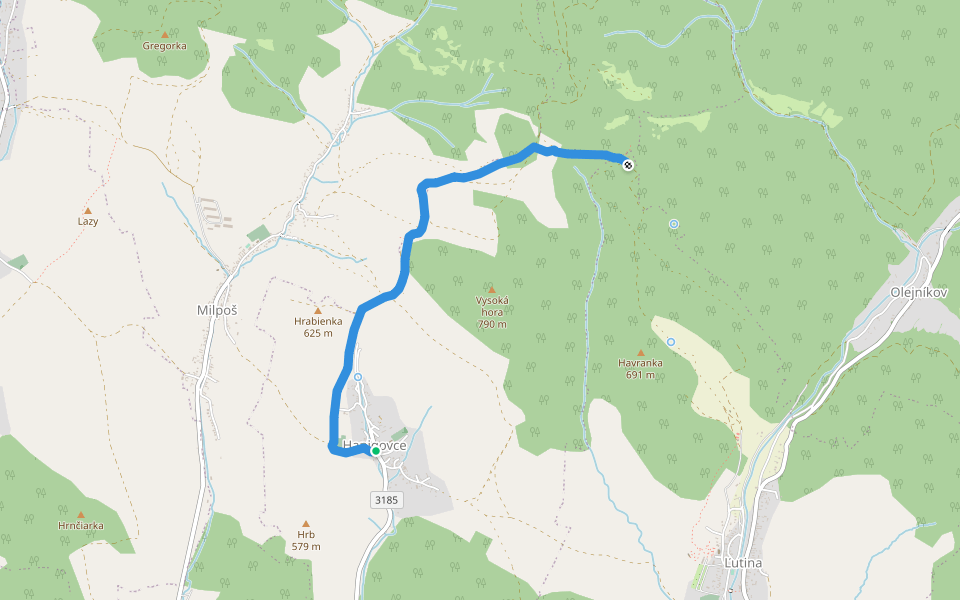 Hanigovská hradná cesta walking route map in Hanigovce