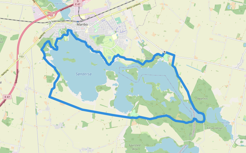 Maribosøerne Rundt walking route map in Maribo