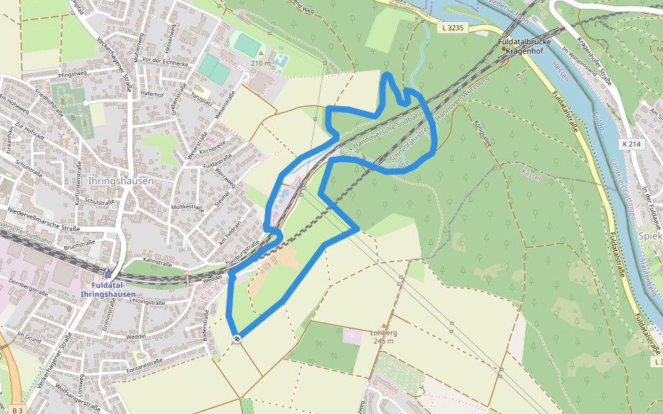 Grubenbachweg walking route map in Fuldatal