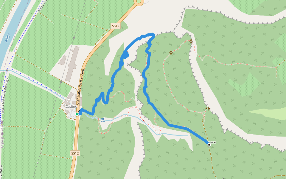 Via ferrata di rientro dalla via ferrata del Rio Secco walking route map in Cadino