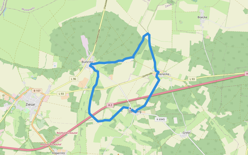 Naturparkrundwanderweg 52 walking route map in Buckautal