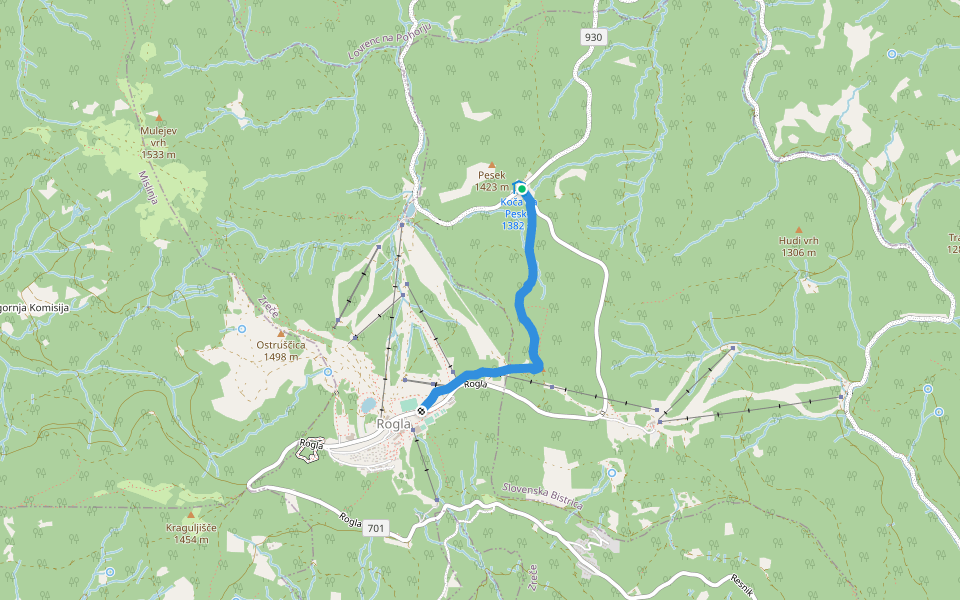 Pesek - Rogla walking route map in Lukanja