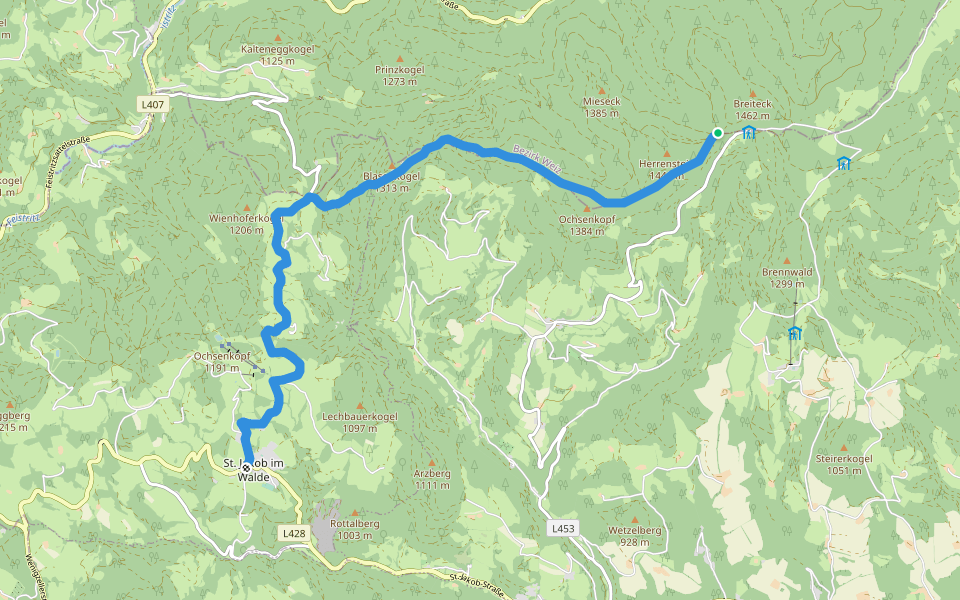 Wanderweg 914 walking route map in Waldbach