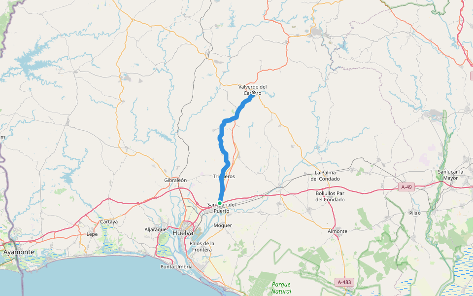 Vía Verde de los Molinos del Agua walking route map in San Juan del Puerto