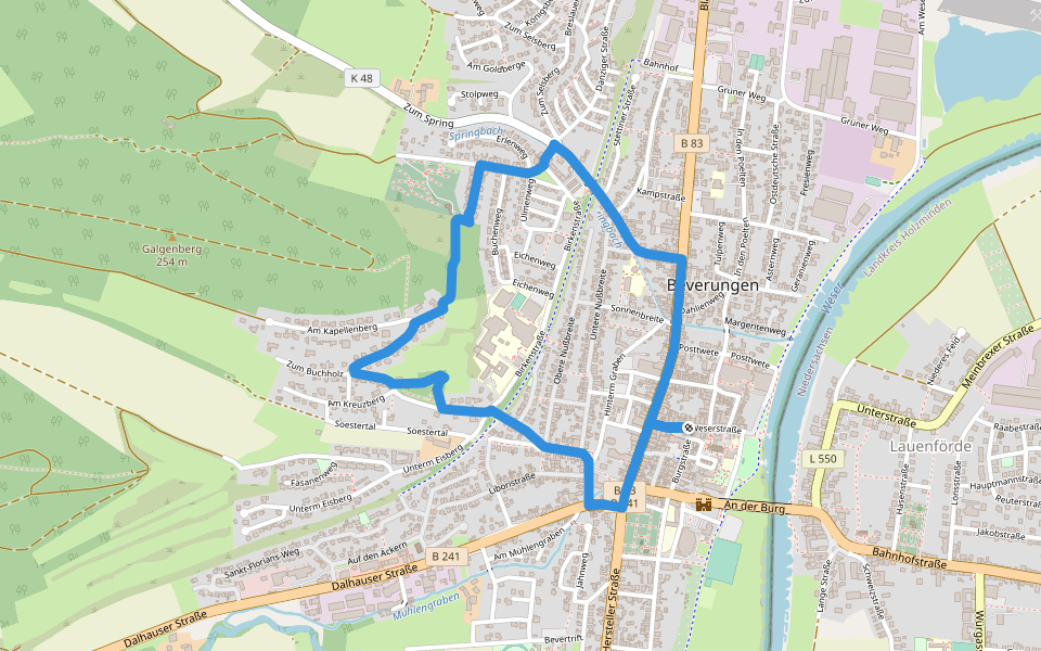 Stadtspaziergang zum Kapellenberg walking route map in Beverungen