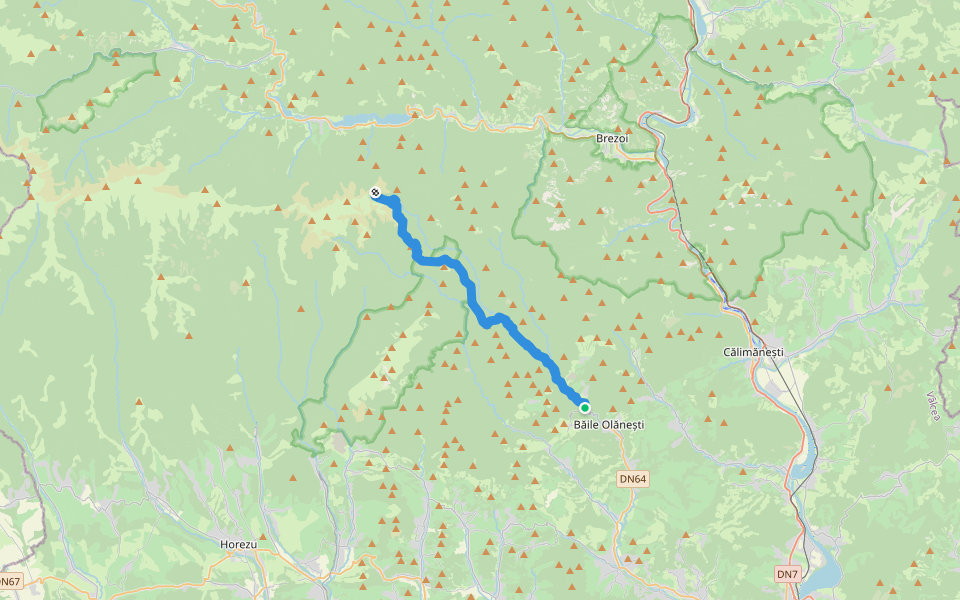 Băile Olănești - Plaiul Piatra Tăiată - Șaua Prislopel - Șaua La Lac - Șaua Hădărău - Vârful Căprăreasa - Vârful Gera walking route map in Pietrișu
