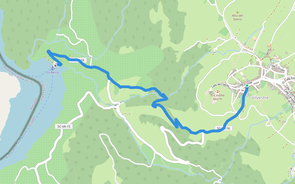 Senda de La Barca walking route map in Vilvestre