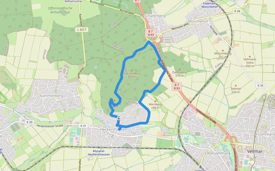 Ahnatal - H2 Waldeslust-Pfad - alternativ walking route map in Ahnatal