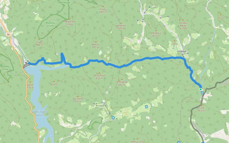 [M] Šance - Bílý Kříž walking route map in Staré Hamry