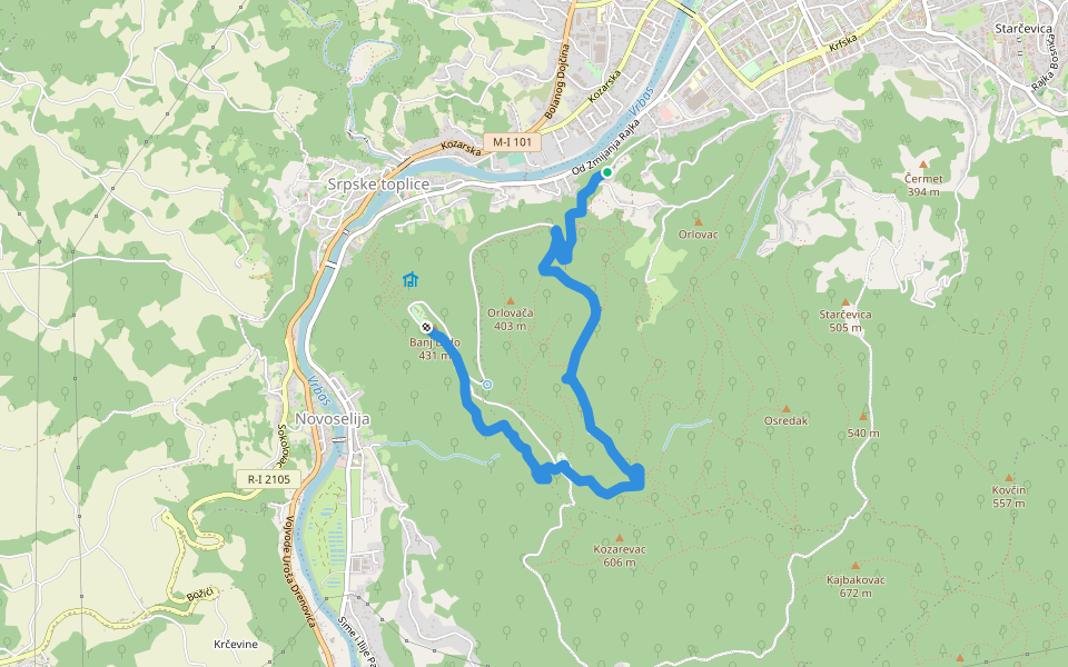 Banjalučka transverzala walking route map in Banja Luka