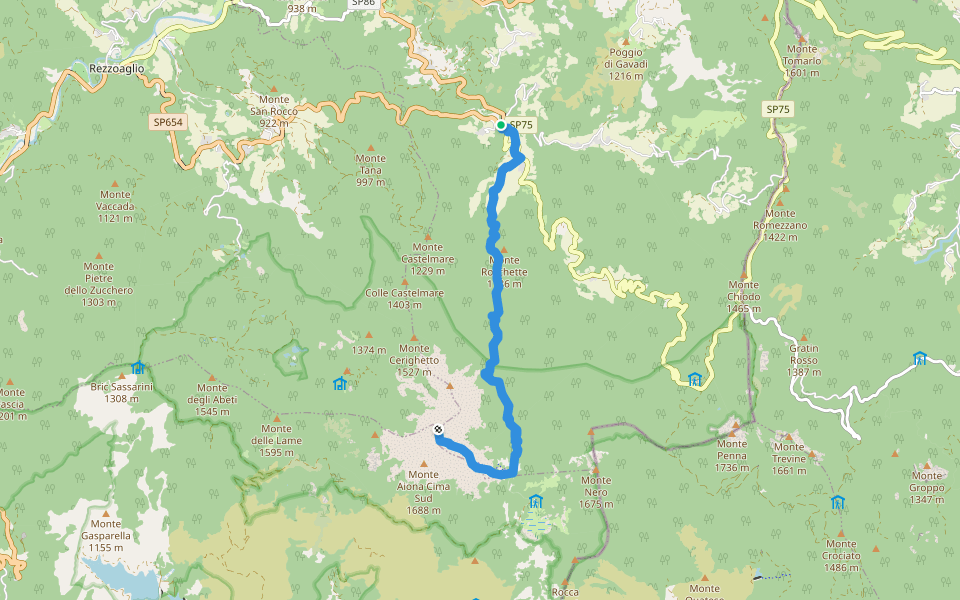 Gramizza - Passo della Spingarda - Monte Aiona walking route map in Montegrosso