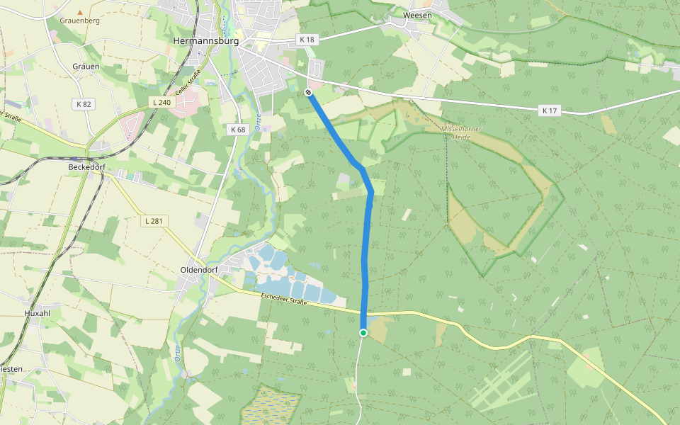 Früher Europäischer Fernwanderweg E1, Hermannsburg walking route map in Südheide