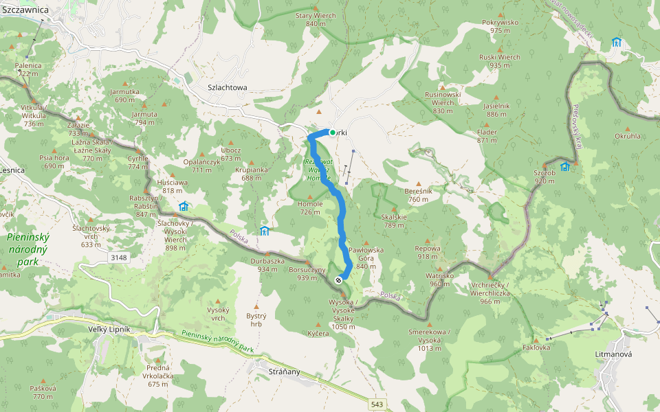 Wąwóz Homole walking route map in Jaworki