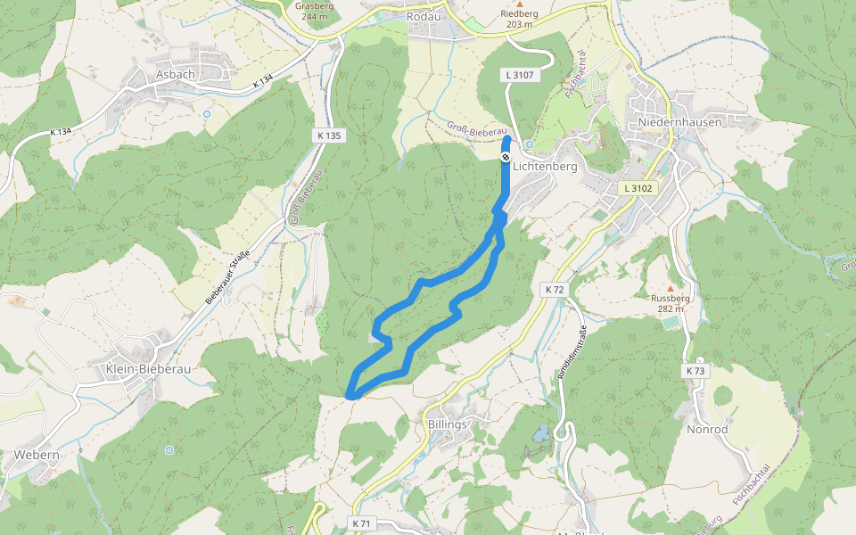 Rundwanderweg Fischbachtal Riedbusch 3: Kernbach-Weg walking route map in Fischbachtal