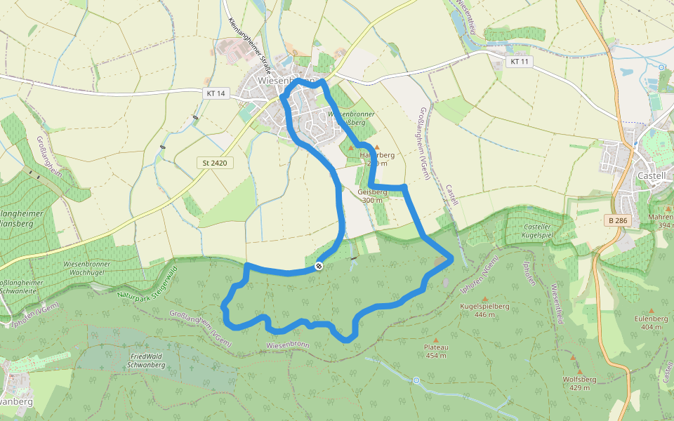 Wanderweg W1 walking route map in Wiesenbronn