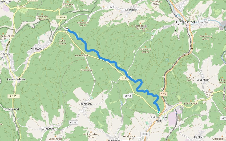 Rennsteig-Alternative: Umgehung Staatsstraße 2209 walking route map in Ludwigsstadt