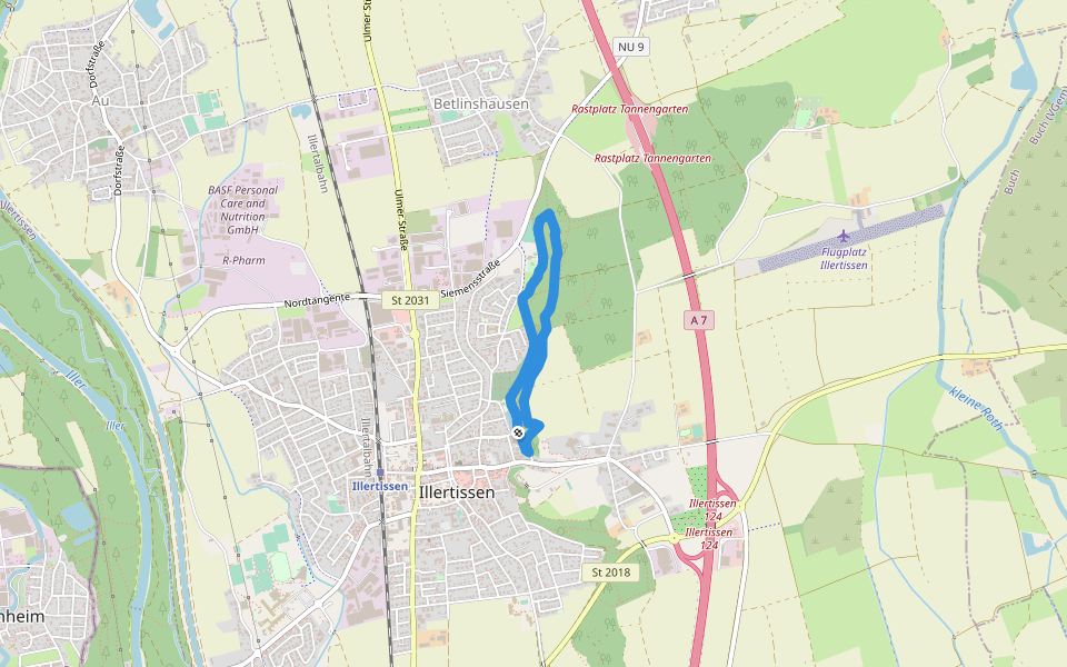 Wanderweg 1 Stadt Illertissen walking route map in Illertissen