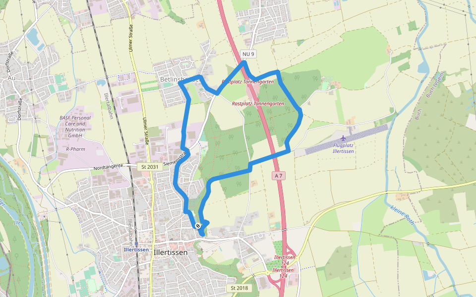 Wanderweg 3 Stadt Illertissen walking route map in Illertissen