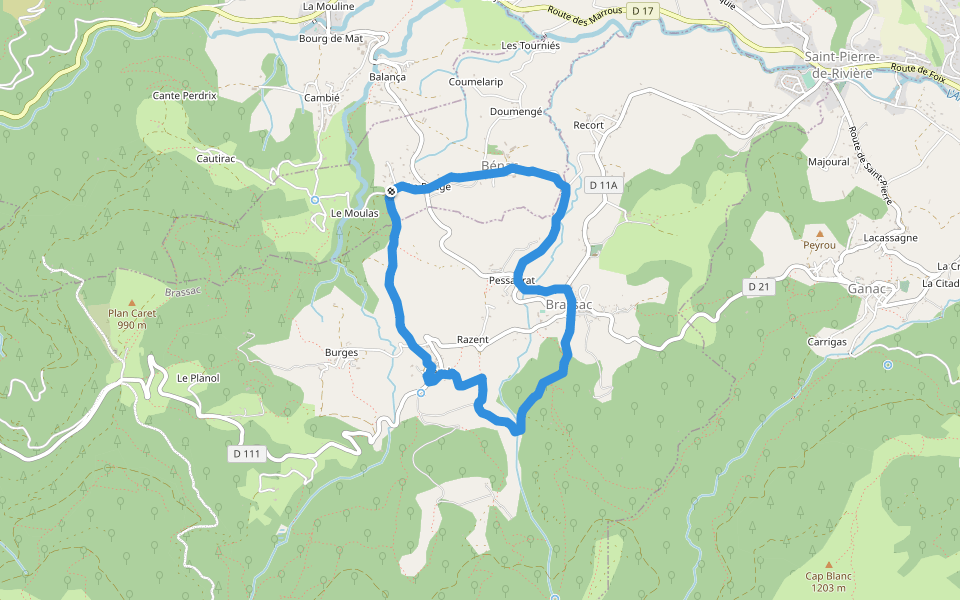 La Boucle de Brassac walking route map in Bénac