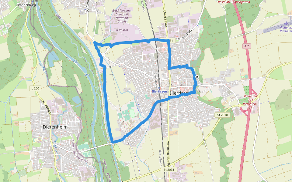 Wanderweg 5 Stadt Illertissen walking route map in Illertissen