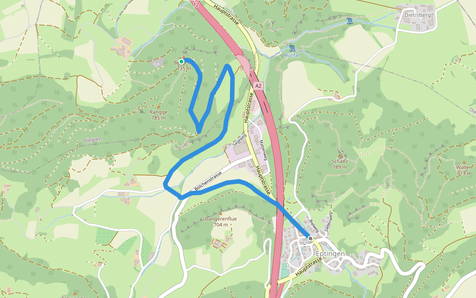 Bergflue - Eptingen walking route map in Diegten