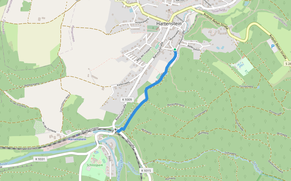 WW (roter Balken) walking route map in Hartenstein