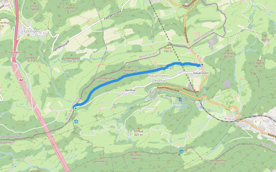 Challhöchi - Hauenstein walking route map in Eptingen