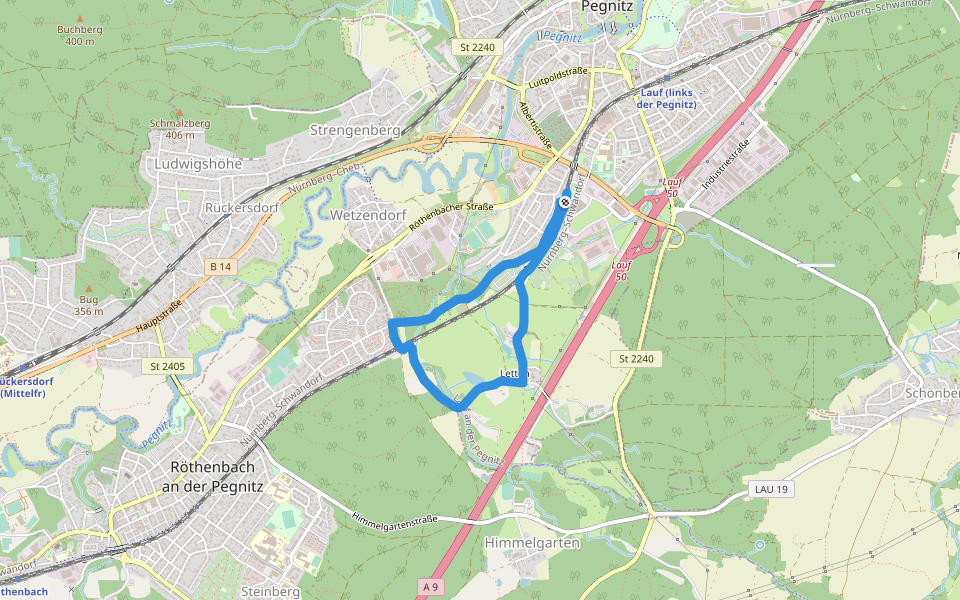 Rundweg Lauf-Letten walking route map in Lauf an der Pegnitz
