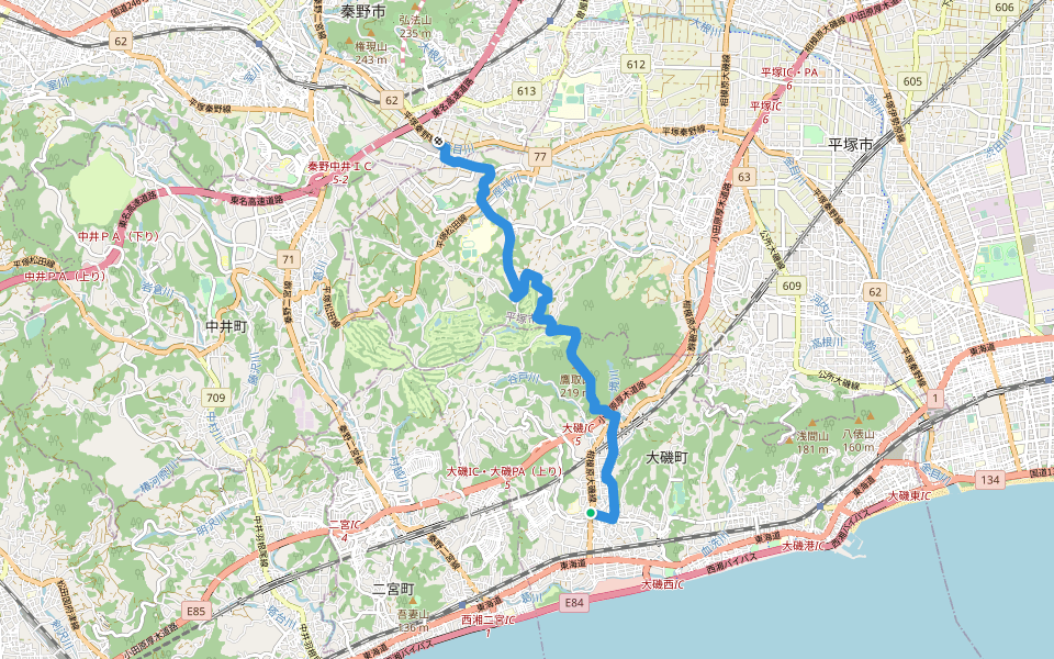 関東ふれあいの道 - 神奈川8 - 鷹取山・里のみち walking route map in Oiso