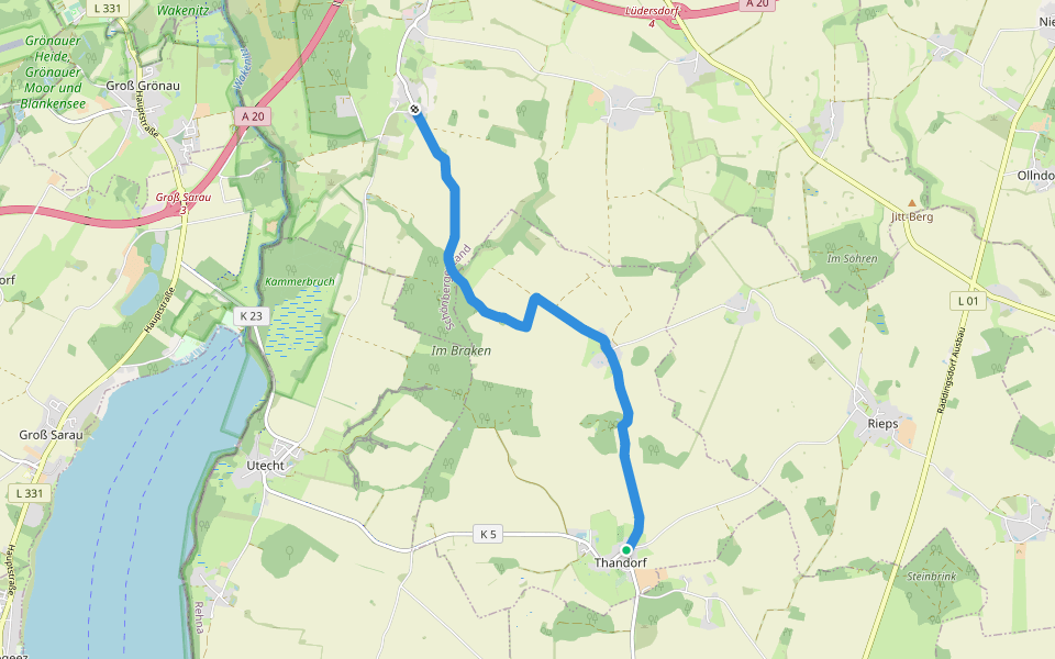 Thandorf-Schattin walking route map in Thandorf