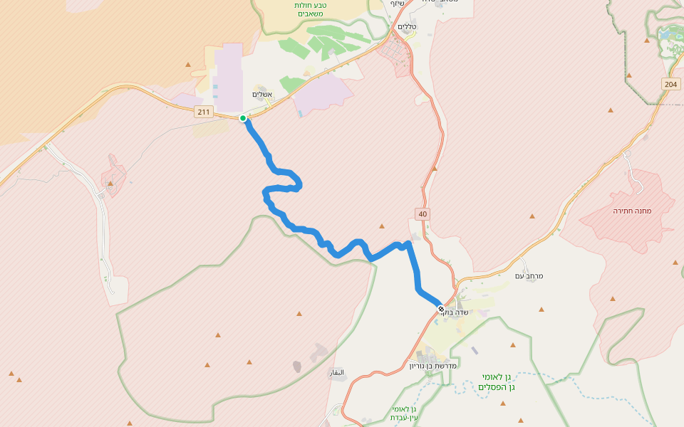 נחל הבשור - נחל הרועה walking route map in Ashalim