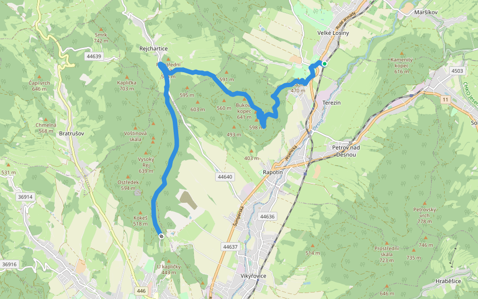 [M] Velké Losiny (zám.) - U Nových Domků walking route map in Velké Losiny