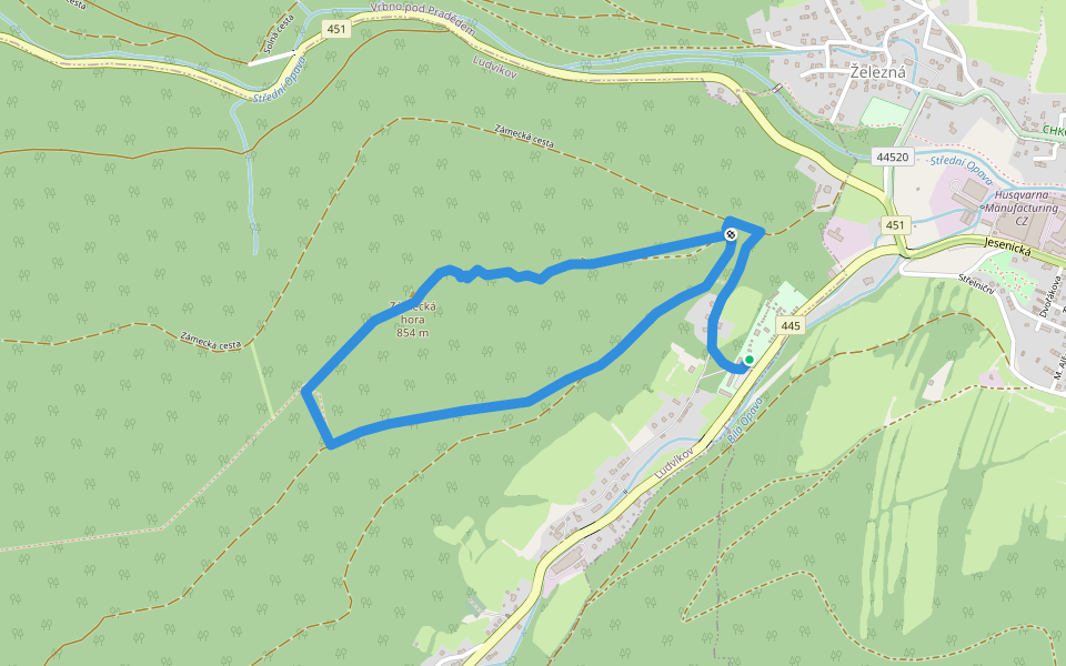 Vyhlídka na Zámecké hoře a zřícenina hradu Fürstenwalde walking route map in Ludvíkov
